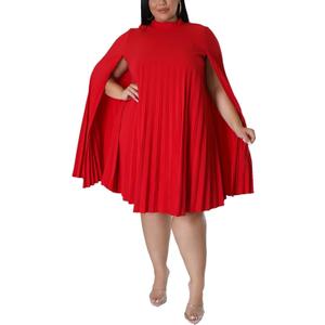 KEYUFANG Womens Plus Size Cape Sleeve Elegant Loose Pleated Short Dress for Cocktail Party (XX-Large, 65red)