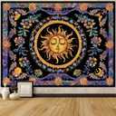 Accnicc Sun and Moon Tapestry Psychedelic Floral Plant Tapestries for Bedroom Aesthetic Hippie Boho Flower Tapestry Wall Hanging for Dorm Living Room (60'' 44'')