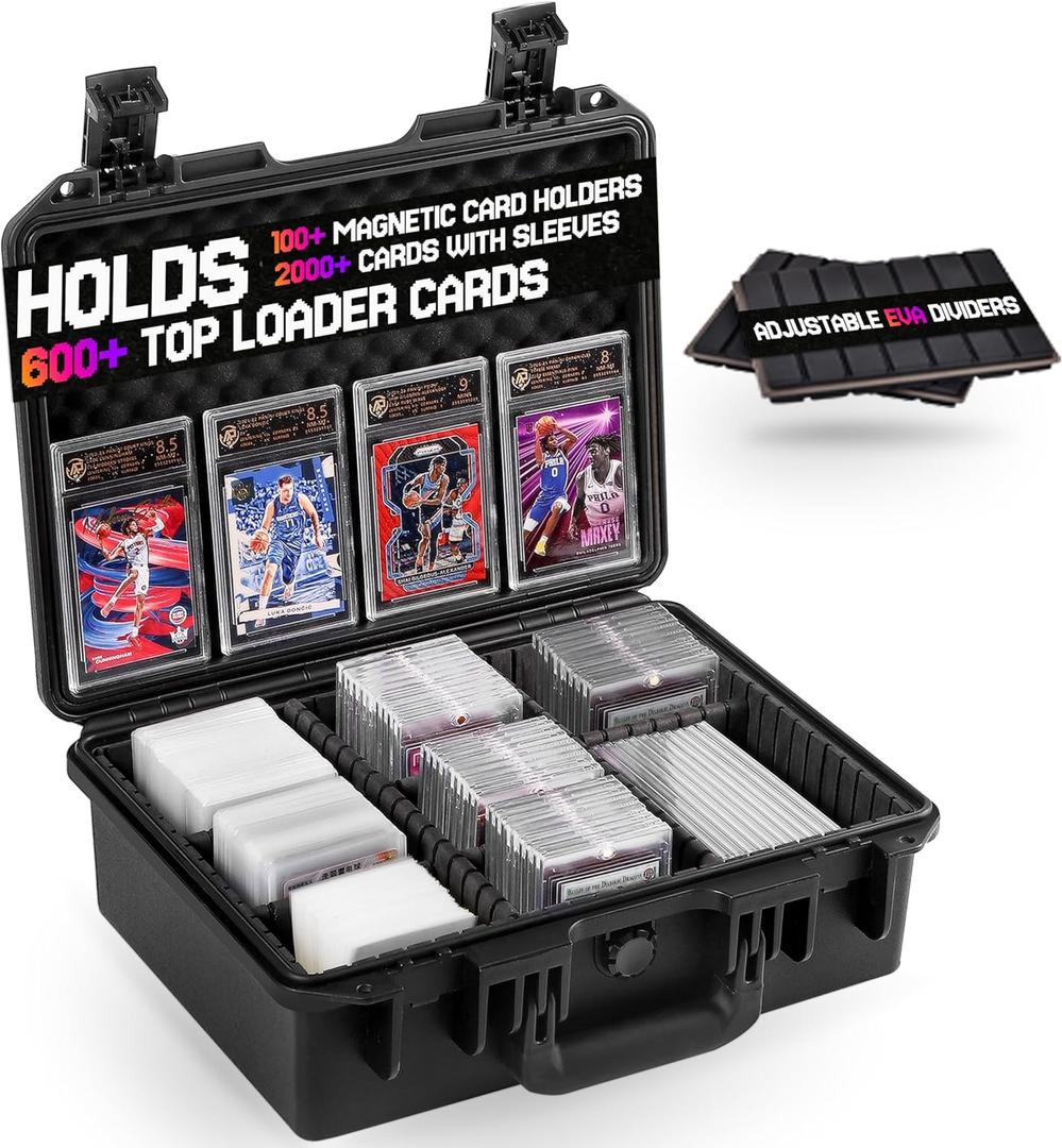 Card Case for Sport Cards Storage, Graded Trading Card Storage Box for 3" x 4" 35pt Rigid Card Sleeve, Waterproof Card Organizer Box with 9 Dividers for BCW MTG TCG Zion Card (Hold 600+ Toploaders)