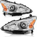 Headlight Assembly Compatible With 2013-2015 13-15 Nissan Altima 2013 2014 2015 13 14 15 Nissan Altima S/SL/SV-Only fit 4 - Door Chrome Housing Amber Reflector (Driver Side And Passenger Side OE)