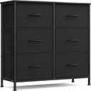 SONGMICS Dresser for Bedroom, Chest of Drawers, TV Stand, Steel, MDF, 6 Non-Woven Fabric Drawers, Storage Organizer Unit, Closet, Entryway, Ink Black and Ebony Black ULGS123B01S