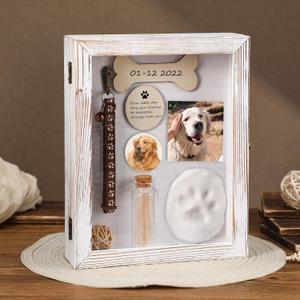 Colingmill Pet Memorial Shadow Box for Dog Cat with Wood Picture Frame Pet Print Kit Urn Ashes Fur Jar Case for Memorial Gifts for Loss of Cat Dog Passing Away Gift Memory(Retro Colors,6.8 x 8.8 Inch)