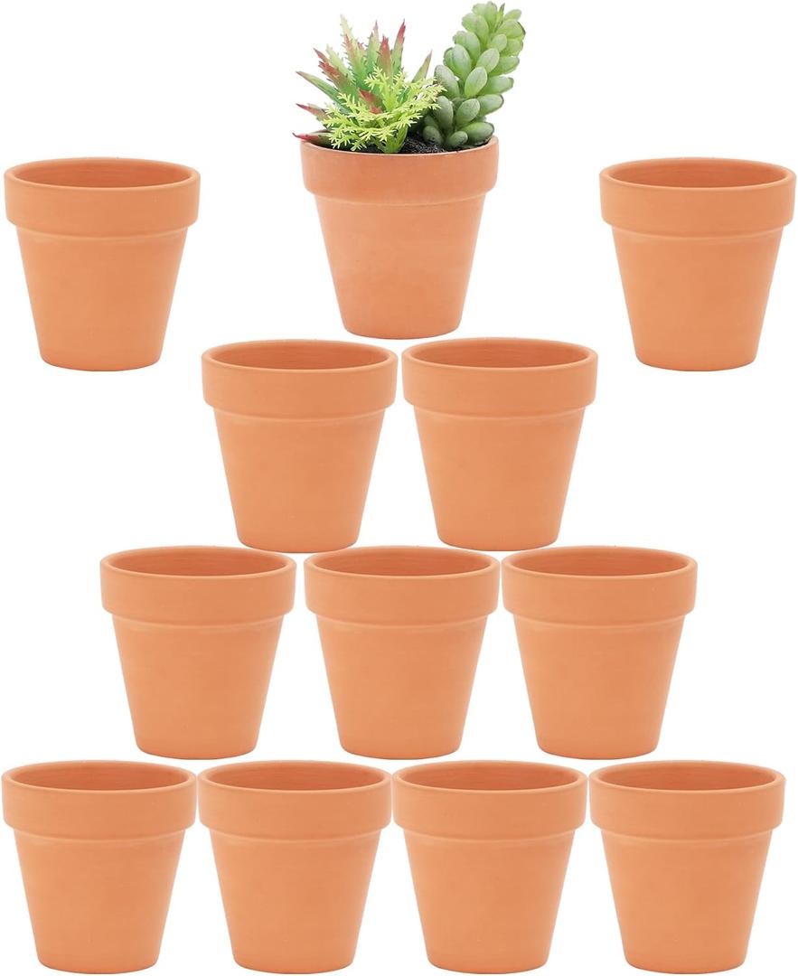 2 x Yishang 2.5 inch Terracotta Pots with Drainage Holes,Small Mini Clay Ceramic Pottery Planter,Cactus Flower Terra Cotta Pots,Succulents Nursery Pots for Indoor/Outdoor Plants,Crafts,Wedding-12 Pack