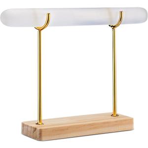 Selenite Bracelet Holder Display Stand Selenite Crystal Healing Goth Bracelet Display Stand Detachable Jewelry Wrap Watch Organizer Holder with Wooden Base for Bangles Charging Cleansing