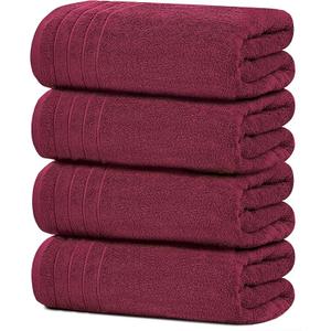 Tens Towels Pack of 4 Extra Large Bath Towels 30 x 60 Inches, 100% Cotton, Larger & Lighter Weight, Quicker to Dry, Super Soft and Absorbent, Perfect for Bathroom, Burgundy