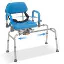 Sliding Shower Chair with Swivel Seat, Rotating Tub Transfer Bench Shower Bench with Padded Seat and Backrest for Elderly and Disabled, Blue
