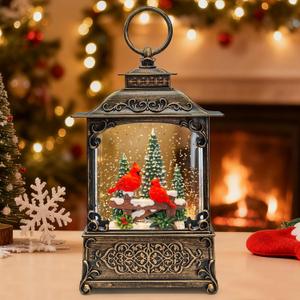 Christmas Snow Globes Lantern, Red Birds & Tree Christmas Decorations Indoor, 6H Timer Battery & USB Powered Light Up Musical Snow Globes for Kids Women Adults Gift Thanksgiving Home Decor