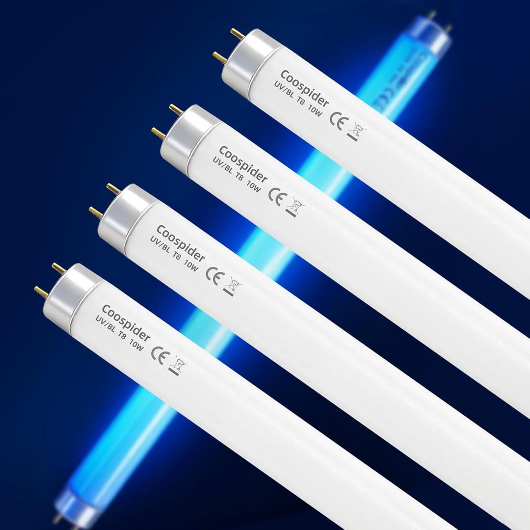 COOSPIDER T8 F10 U/V BL 10W Replacement Light Bulb, CFL Fluorescent Straight Tube Fluorescent Light for Home/Office, 13 Inch Light Tube for 20W Electric Zapper G13 Base, 10W 4PCS