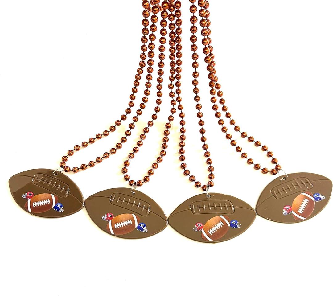 12Pcs Football Necklaces Event Pendant Party Beads Super Bowl Sports Football Bead Necklaces Party Supplies, brown
