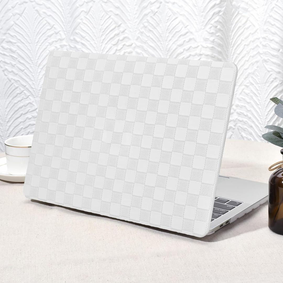 Seorsok Compatible with MacBook Pro 13 inch Case M2 2023,2022,2021-2016 A2338 M1 A2251 A2289 A2159 A1989 A1708 A1706,Elegant Leather Plastic Hard Case & Keyboard Cover,White Tartan PVC No Logo Cutout