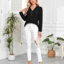 Triratna Shirts for Women Dressy Casual - V Neck Tweed Texture Fall Tops for Women 2025 Trendy - Black Long Sleeve Blouses for Womens Business Casual Shirts Formal Clothes Church Funeral Outfit XL (Black, XL)