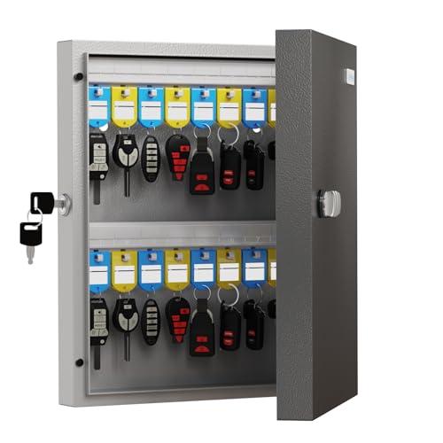 DiDiHere 32-Keys Key Lock Box – Wall Mounted Key Cabinet with Dual Lock (Key & 3-Digit Combination), Writable Key Racks and Tags, Key Organizer for House Entryway & Garage, School, Office Car Keys