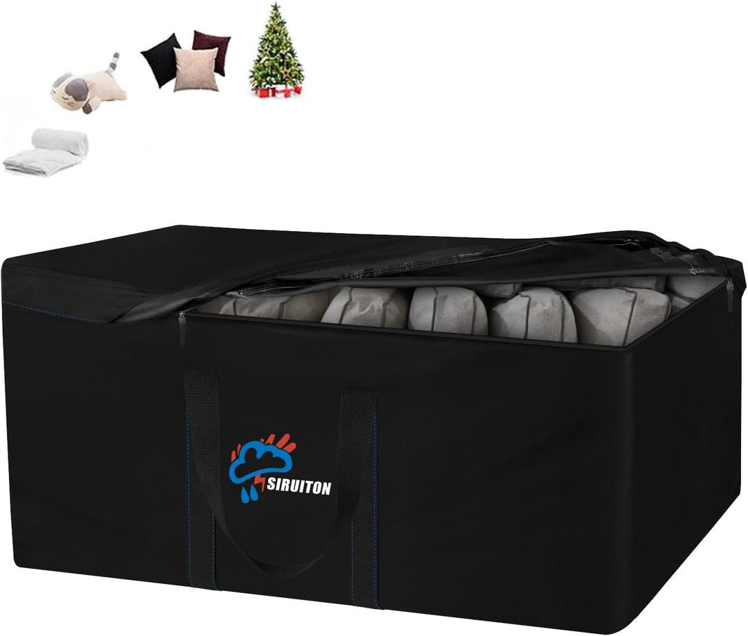 SIRUITON 51.2L x 15.7W x 23.6H Outdoor Cushion Storage Bag,Patio Furniture Cushion Storage Bag,Heavy Duty Rip Proof 600D Oxford,with Handle and Zipper of Waterproof Garden Cushion Storage Covers (Black)