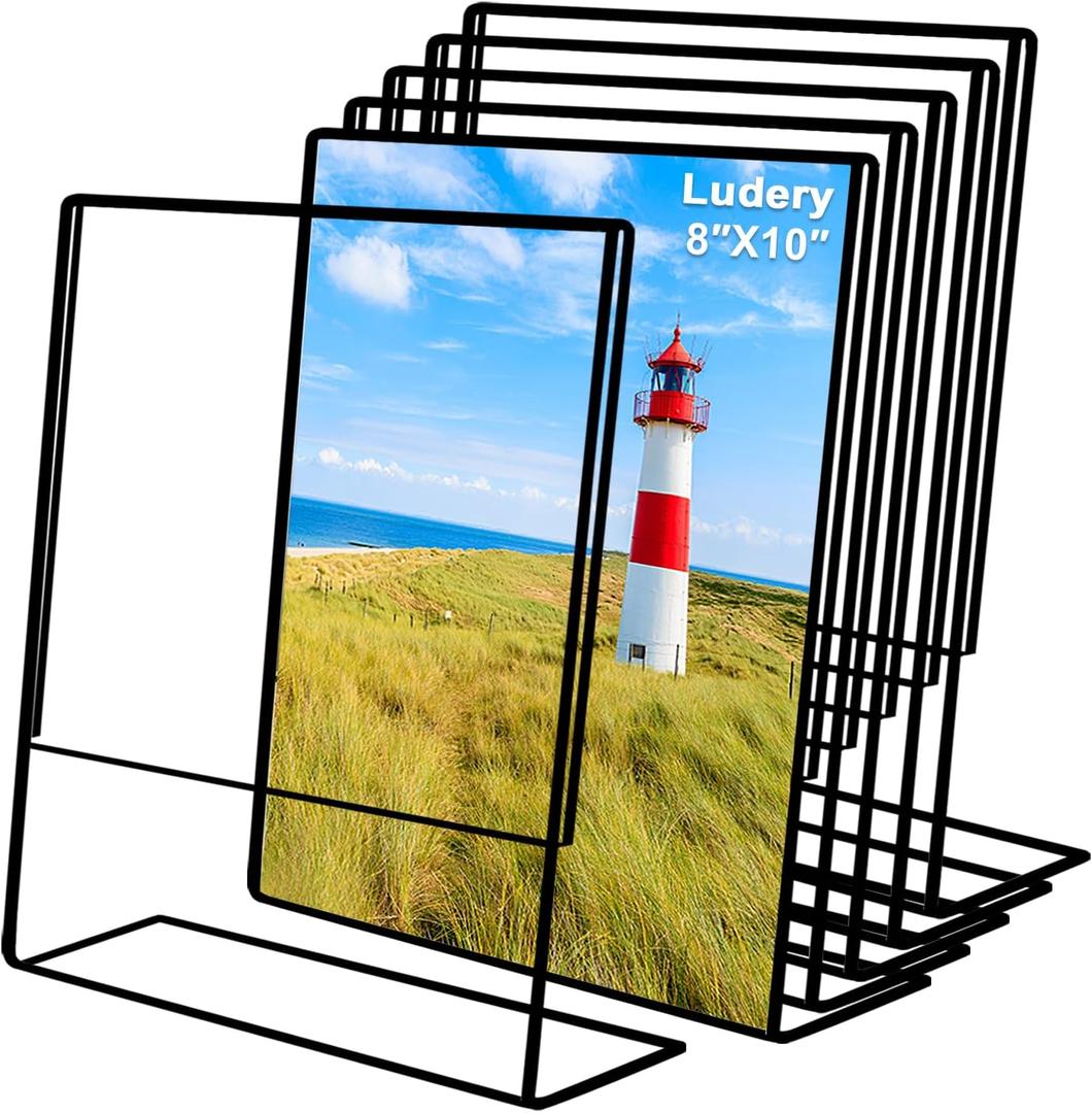 8x10 Picture Frames,Clear Frameless Picture Frames,6 Pack Acrylic Self Standing Photo Frames for Wedding Table Numbers, Restaurant Signs, Photos and Art Display-Black Color