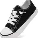 Toddler Little Kid Cushioned Canvas Shoes Slip On Sneakers Soft and Durable (Black&White)