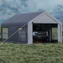 Garvee 10x20 ft Portable Garage, Car Port with 200 g PE Tarp Canopy, with 2 Roll-Up Doors and 4 Windows, for Temporary Paint Booth, Boats&Pickups Shed, and Event Shelter, Gray