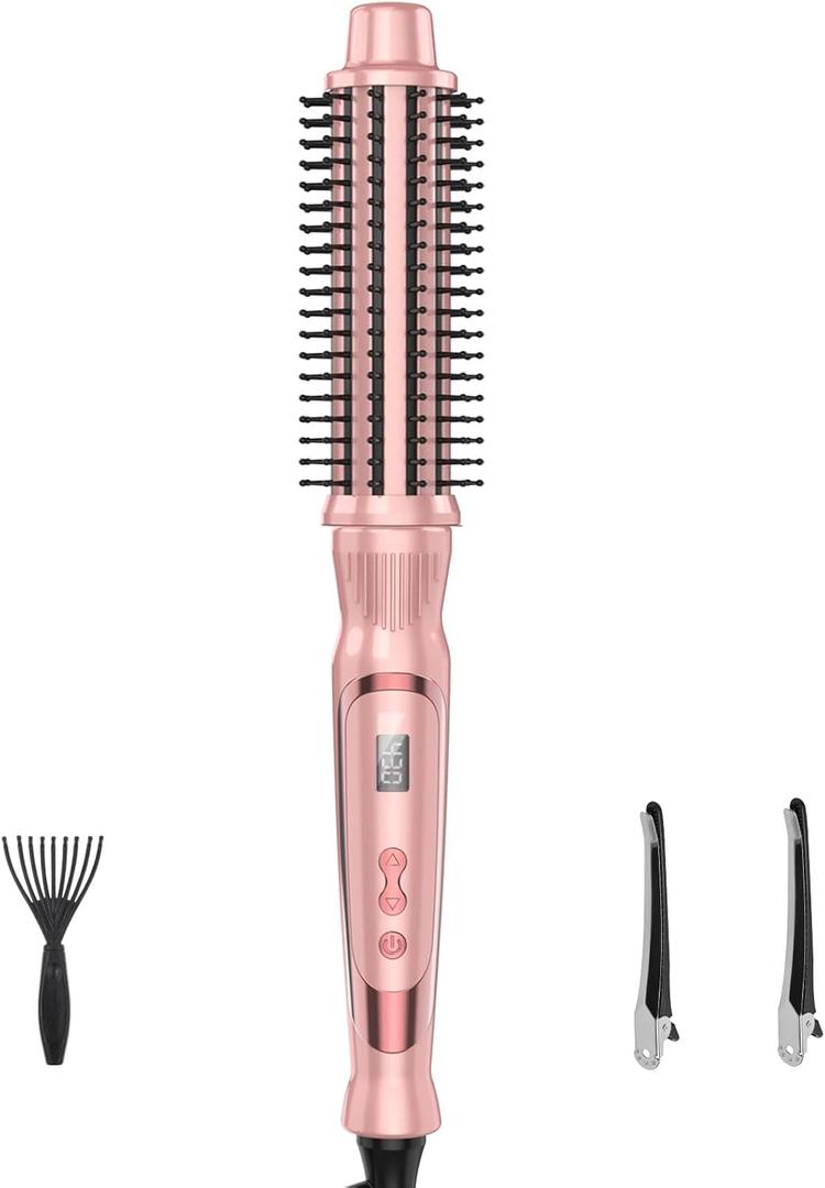 Heated Round Brush 1 1/2 Inch Curling Brush,Volumizing Thermal Brush 1.5 Inch Ceramic Tourmaline Heated Hot Ionic Iron, Curling Wand Hair Styler Tool (Pink, 1.5 inch)