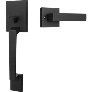 goldenwarm Black Front Door Handle, Entry Door Handle and Reversible Handle Lever, Modern Front Door Handle Only, Matte Black Front Door Entry Handleset (Square)