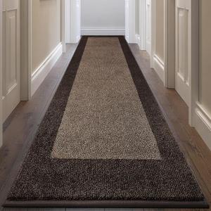 Machine Washable Runner Rug 32" x 144", Non Slip Kitchen Rug for Floor, Absorbent Entrance Rug for Hallway, Bedroom, Living Room, (Roll Packing) (Brown)