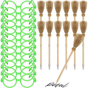 24 Pcs Witch Green Party Favors Including 12 Witch Broom Pencils and 12 Plastic Green Glasses No Lenses for Magic Theme Decorations Gifts Birthday Halloween Party Goodie Bags Fillers
