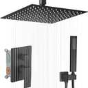 16 Inch Ceiling Mount Matte Black Shower System Bathroom Luxury Rain Mixer Shower Combo Set Ceiling Rainfall Shower Head System (Contain Shower Faucet Rough-in Valve Body and Trim Kit)