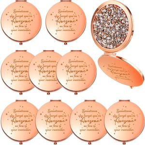 Roowest 10 Pcs Inspirational Compact Mirror Sometimes You Forget You're Awesome Appreciation Gifts for Women Employee Coworker Friends Birthday Party Favors Magnifying Pocket Mirror (Rose Gold)