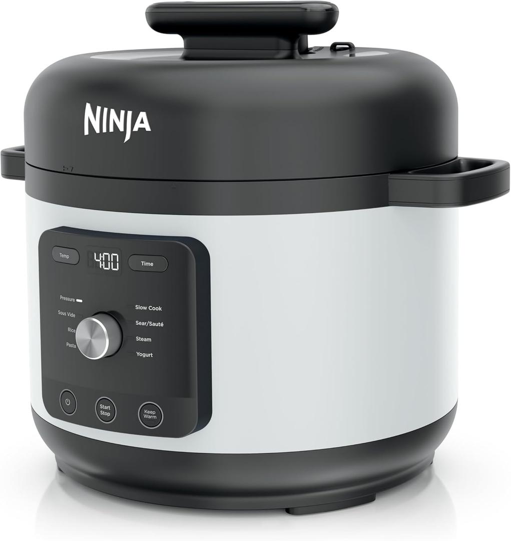 Ninja HyperHeat 9-in-1 Electric Pressure Cooker | 6.5 Qt Multi Cooker with Sear/Saut, Slow Cooker, Rice Cooker, Sous Vide | 1200W | Fast Cooking, PFAS-Free Pot | White | PC201WH