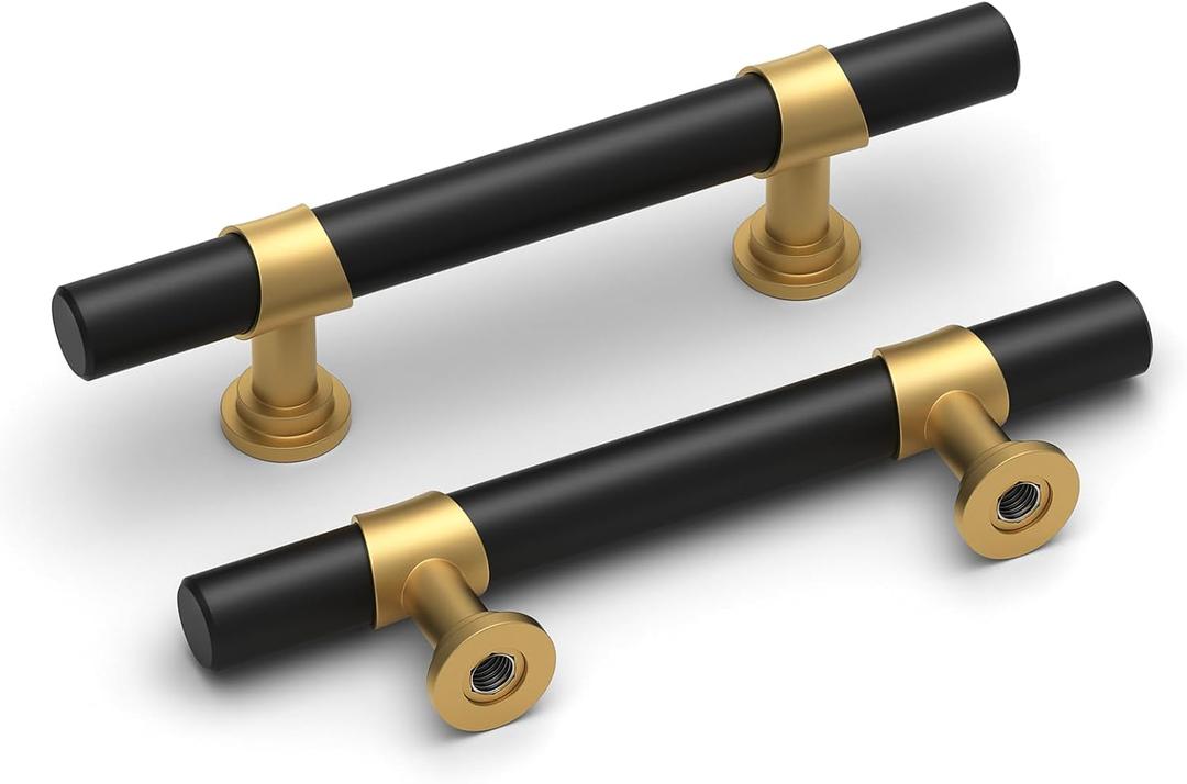 homdiy 10 Pack Black and Gold Cabinet Handles 3 Inch Hole Centers Brushed Brass Dresser Pulls