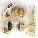 Gold Corner Adhesive Shower CaddyRustproof Stainless Steel Corner Shower Shelves for Bathroom Kitchen, No Drilling Wall Mounted Shower Rack for Inside Shower, 5 Pack