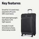 Amazon Basics 28" Large Checked Softside Expandable Suitcase with 360-Degree Multi-directional Spinner Wheels, Expandable Capacity, Zippered Pockets, Telescoping Handle, Black