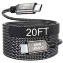 20FT USB C Cable 60W, Extra Long USB C to USB C Cable, Type C Charger Fast Charging Cord, Compatible with iPhone 17 16 15 Pro Max Plus, Samsung Galaxy, Pixel, iPad Pro/Air, MacBook Pro/Air