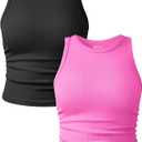 2 Piece Tank Tops Crew Neck Sleeveless Basic Stretch Casusal Yoga Crop Camis,XL