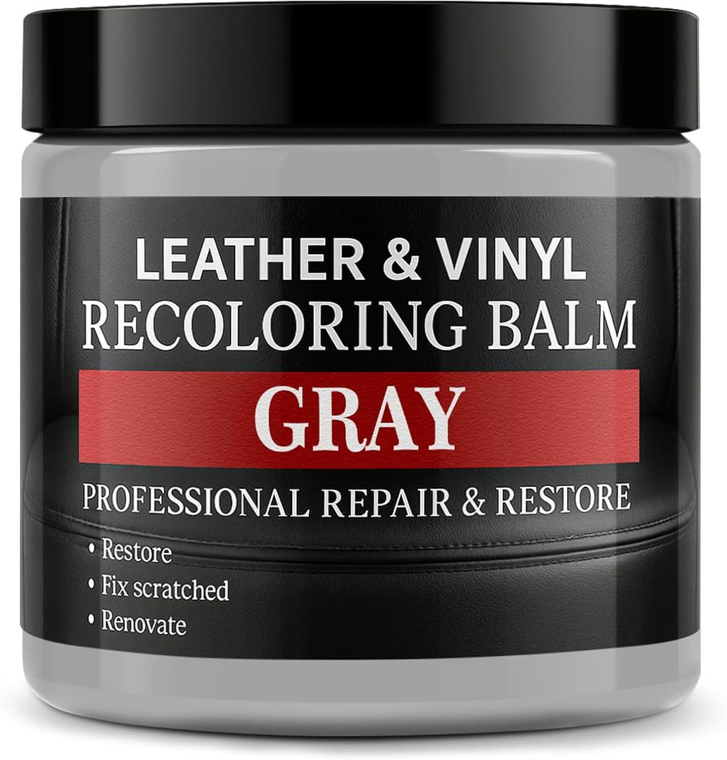Leather Color Restorer, Leather Recoloring Balm, Scratch Remover, Leather Dye, Leather Paint, Leather Repair Kit for Furniture Couches Car Seats Shoes Bags, Gray