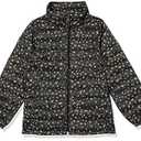 Amazon Essentials Girls' Lightweight Water-Resistant Packable Mock Puffer Jacket, Black, Stars, X-Small