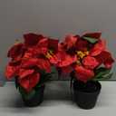 Poinsettias Flowers Artificial 2 Pack Red Faux Christmas Poinsettia Plant Small 11 Inch Winter Flowers for Home Office Table Decorations Indoor Xmas Ornament Red