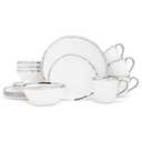 Elanze Designs 16-Piece Metallic Bubble Porcelain Ceramic Plates Bowls Mugs Dinnerware Set - Service for 4, White With Silver Accents