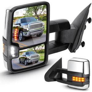 Towing Mirrors Chrome for Chevy GMC 2014-2018 Silverado 1500 Sierra 1500 2500 3500 HD, 2015-18 Silverado 2500 3500 HD Power Heated with Arrow Clearance Light Turn Signal Manual Folding Telescoping