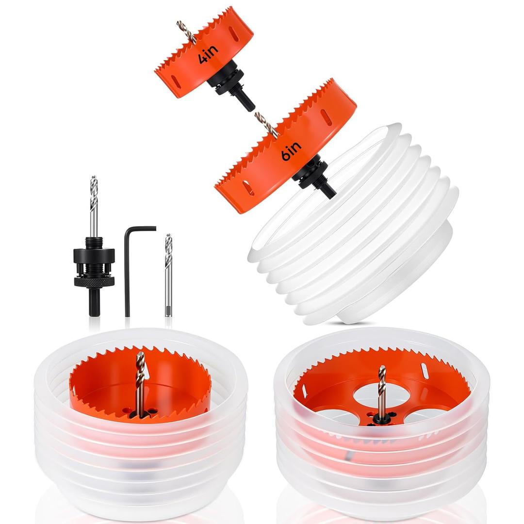 4 Inch & 6 Inch Hole Saw for Recessed Lights and Can Lights - Drill Hole Cutter, with 2 Dust Bowl Dust Collection Construction Kit for Wood Ceiling Plastic Metal Drywall(Orange)