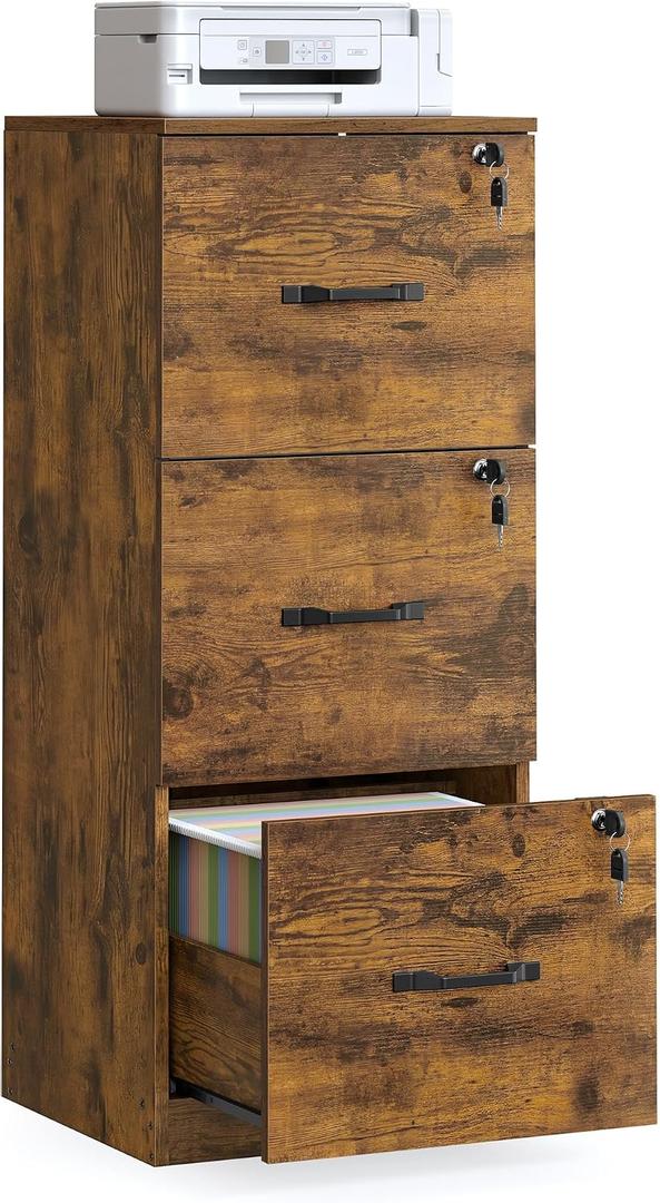 VASAGLE 3 Drawer File Cabinet with Locks, for A4, Letter Sized Documents