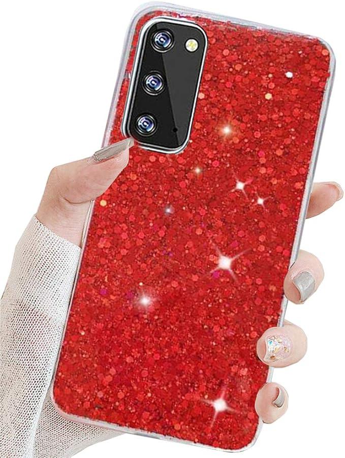 Topwin Galaxy S20 FE 5G Glitter Case, Sparkle Bling Shiny Diamond Slim Soft Reflective Clear TPU Rubber Bumper Girl Women Protective Case for Samsung Galaxy S20 FE 2020 (Red)