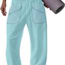 LAMISSCHE Oversized Barrel Lounge Pants Women Wide Leg Sweatpants with Pockets Baggy Cropped Pants (Blue, M)