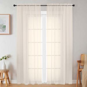 Sheer Cream Curtains for Bedroom Living Room 90 Inches Long 2 Panels Set, Soft Airy Light Filtering Sheer Window Treatments, Modern Rod Pocket Curtains Drapes, Each 42" Wx90 L Inch