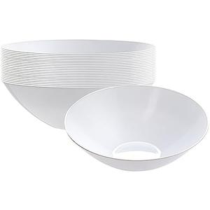 Moderna 16 Ounce Plastic Bowls, 100 Durable Disposable Salad Bowls - Gold-rimmed, Heavy-duty, White Plastic Fancy Bowls, For Warm And Cold Foods, Ideal For Restaurants - Restaurantware