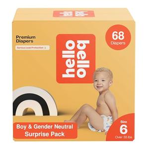 Hello Bello Premium Baby Diapers Size 6 I 68 Count of Disposable, Extra-Absorbent, Hypoallergenic, and Eco-Friendly Baby Diapers with Snug and Comfort Fit I Surprise Boy Patterns