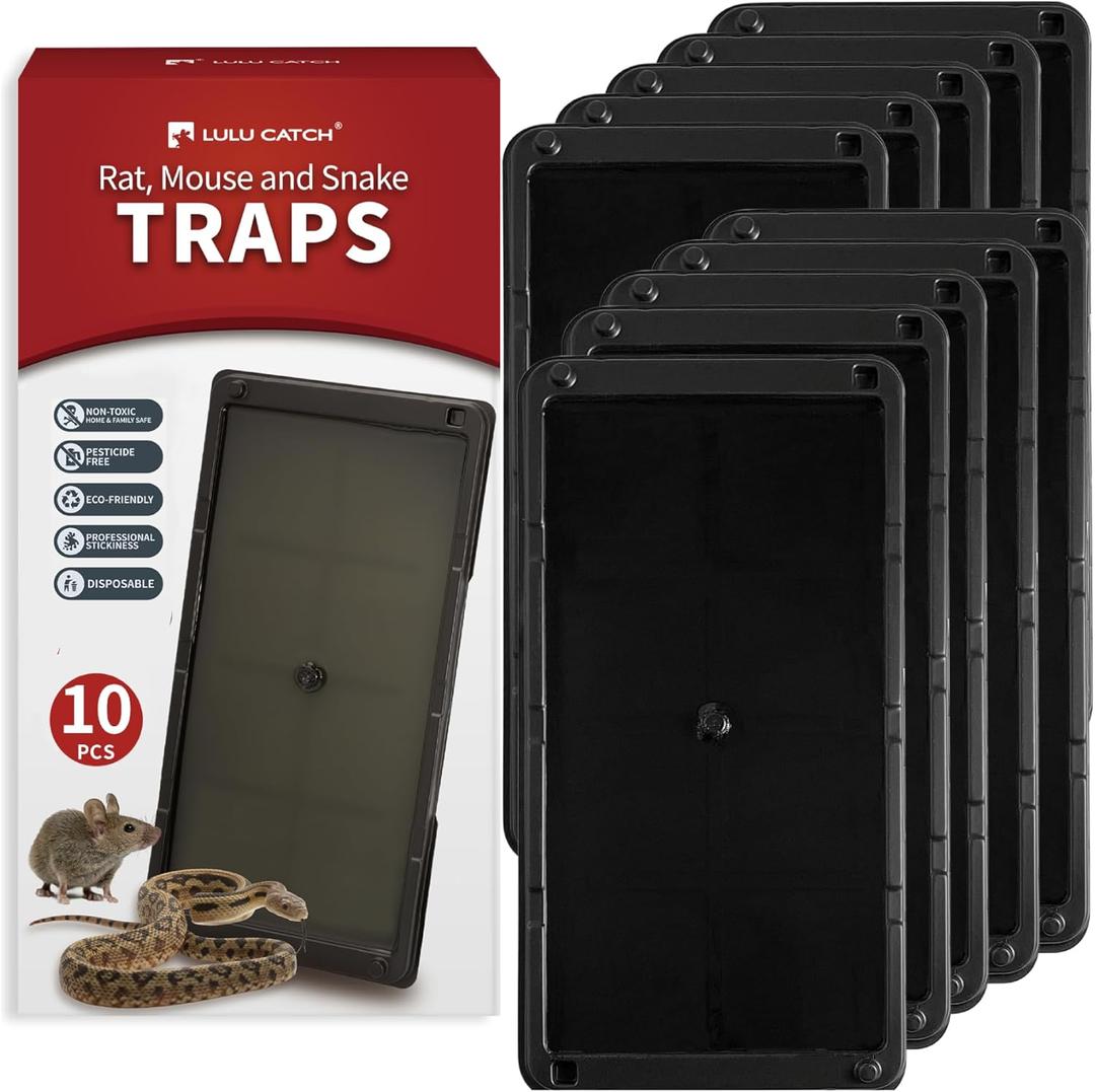 LULUCATCH Mouse Glue Traps 10 Pack, Larger & Heavier Plastic Sticky Glue Traps with Extra-Strong Adhesive for Mice, Rats, Sticky Mouse Trap for Indoor Use, Easy to Set