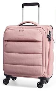 BAGSMART Underseat Carry on Luggage with Wheels, Soft Underseat Travel Luggage with PVC Wet/ Dry Pockets, Lightweight Soft Personal Item Suitcase for Short Trip, Sakura Pink, 16 inch