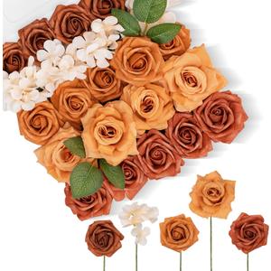 TINGE TIME Artificial Flowers Combo Set, Gradient Color Flower Leaf with Stems for DIY Wedding Bouquets Centerpieces Baby Shower Party Home Decorations(Orange and White)