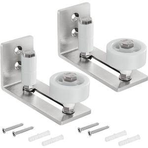SMARTSTANDARD Sliding Barn Door Floor Guide for Bottom Adjustable Roller - 8 Setup Options for DIYers - Flush Design Bottom Flat Barn Door Floor Guide Stay Roller (Brushed Nickel) 2PCS