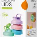 AIEVE Mason Jar Pour Spout Lid, 4 Pack Regular Mouth Mason Jar Lids with Flip Top, Reusable and Leak-Proof Plastic Canning Pitcher Lids tor Milk, Coffee, Juice, Lemonade, Colorful (Jars not Included)