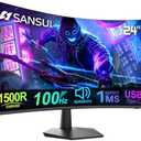 SANSUI Curved Monitor 24 inch 100Hz USB Type-C Computer Monitor with Built-in Speakers- MPRT 1ms,Adaptive Sync,HDR,1500R,VESA 75x75mm Compatible, for Home and Office(HDMI Cable Include ES-24C1)